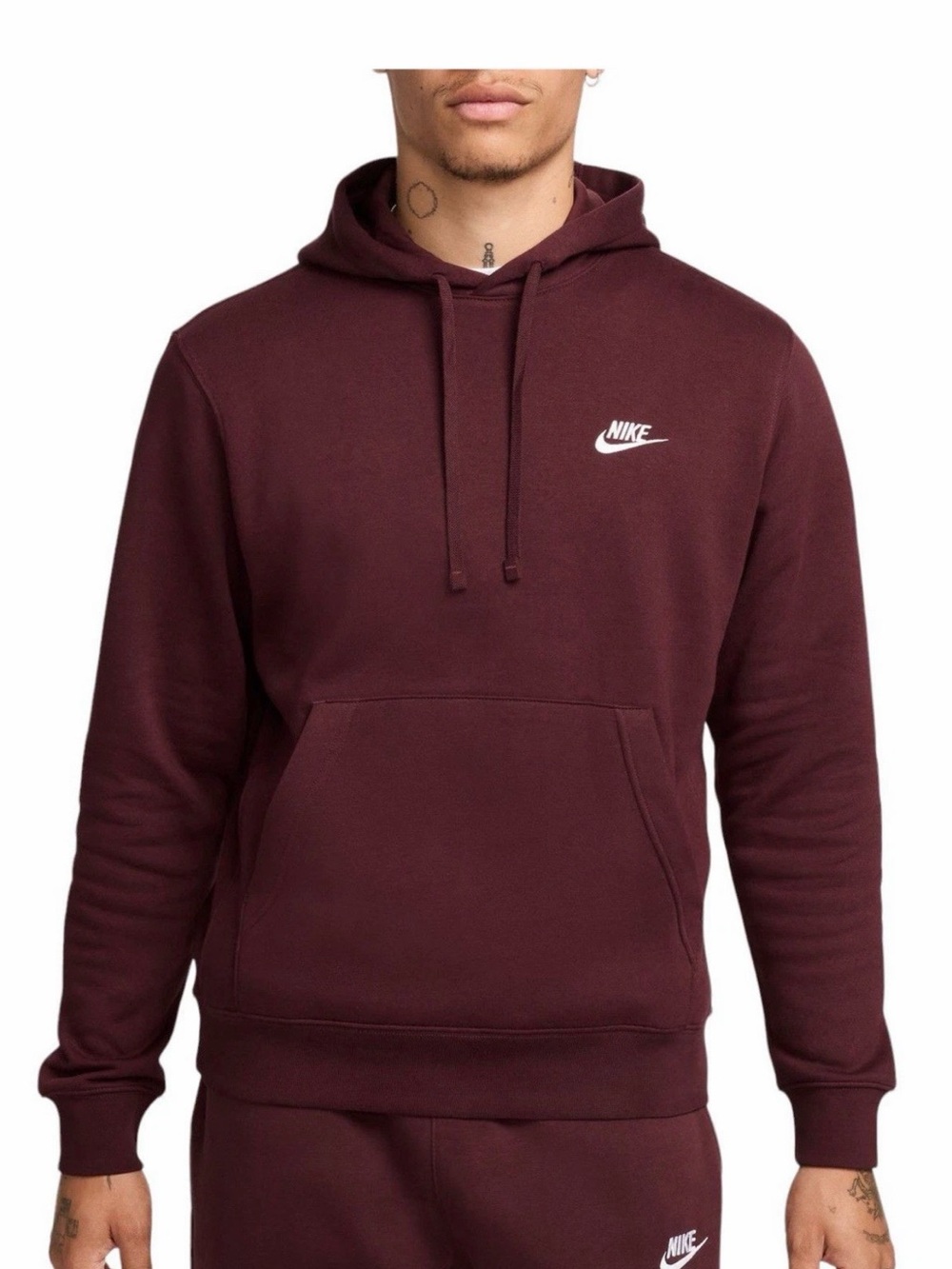 Nike Men's burgundy Pullover Hoodie with White Logo